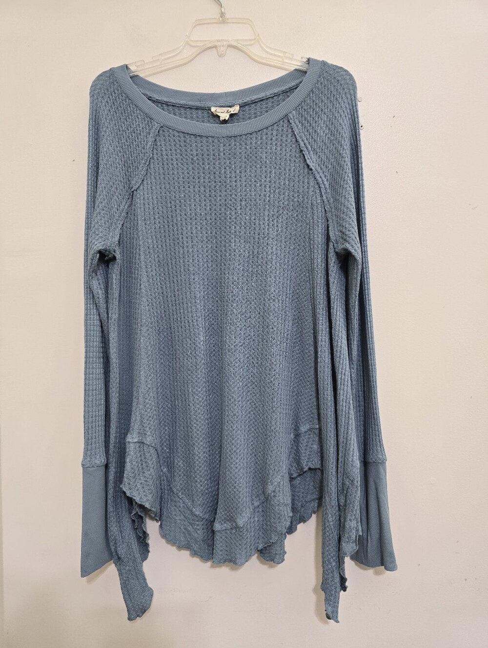 new JANE AND DELANCEY Large Long Sleeve Thermal Waffle Knit Relaxed Tunic Blue